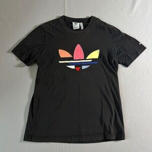 Adidas Originals Mens Trefoil Graphic T-Shirt Black Multicolor Patchwork Small